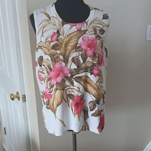 Pierri New York Floral Sleeveless Knit Blouse - Pink and Brown